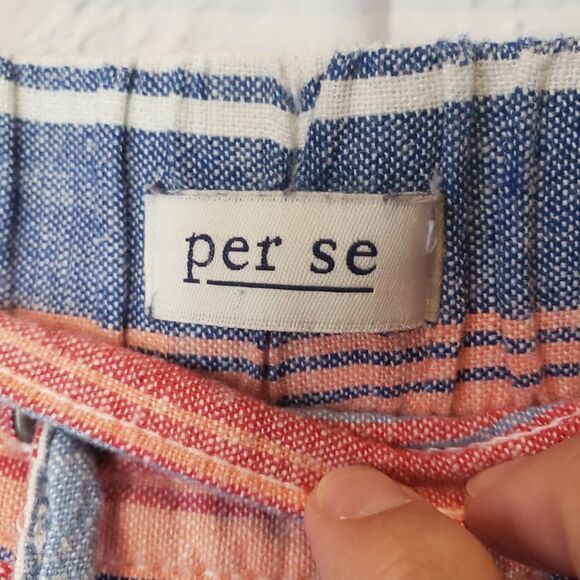 PER SE Linen-Blend Pull-on Striped Shorts Large - Picture 5 of 8